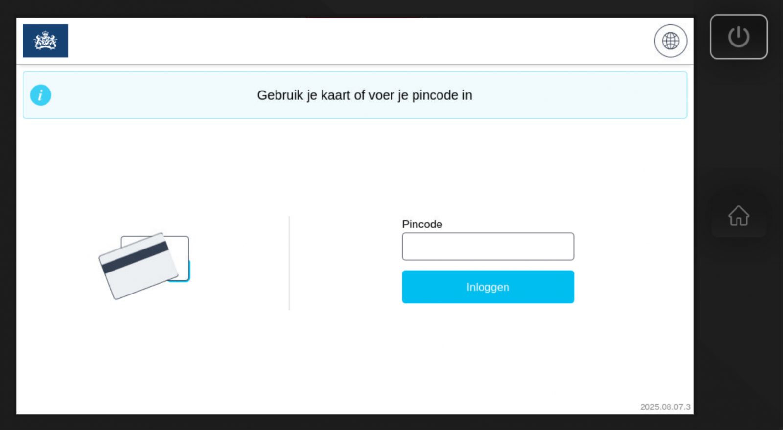 Schermafbeelding van inloggen met rijkspas op MFP