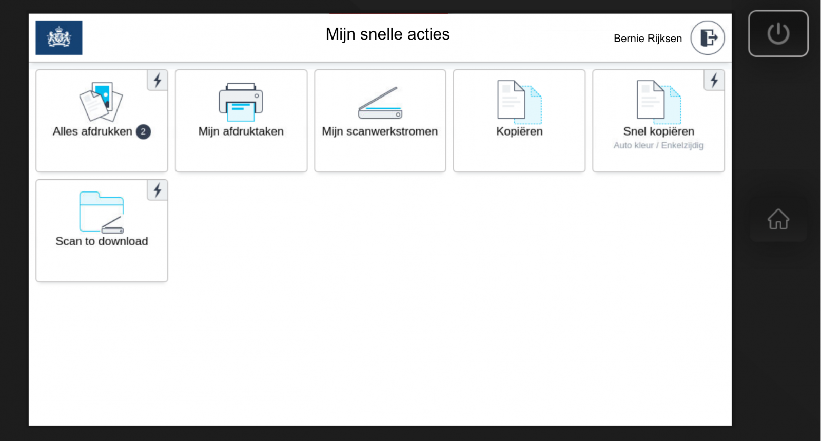 Screenshot van startscherm MFP
