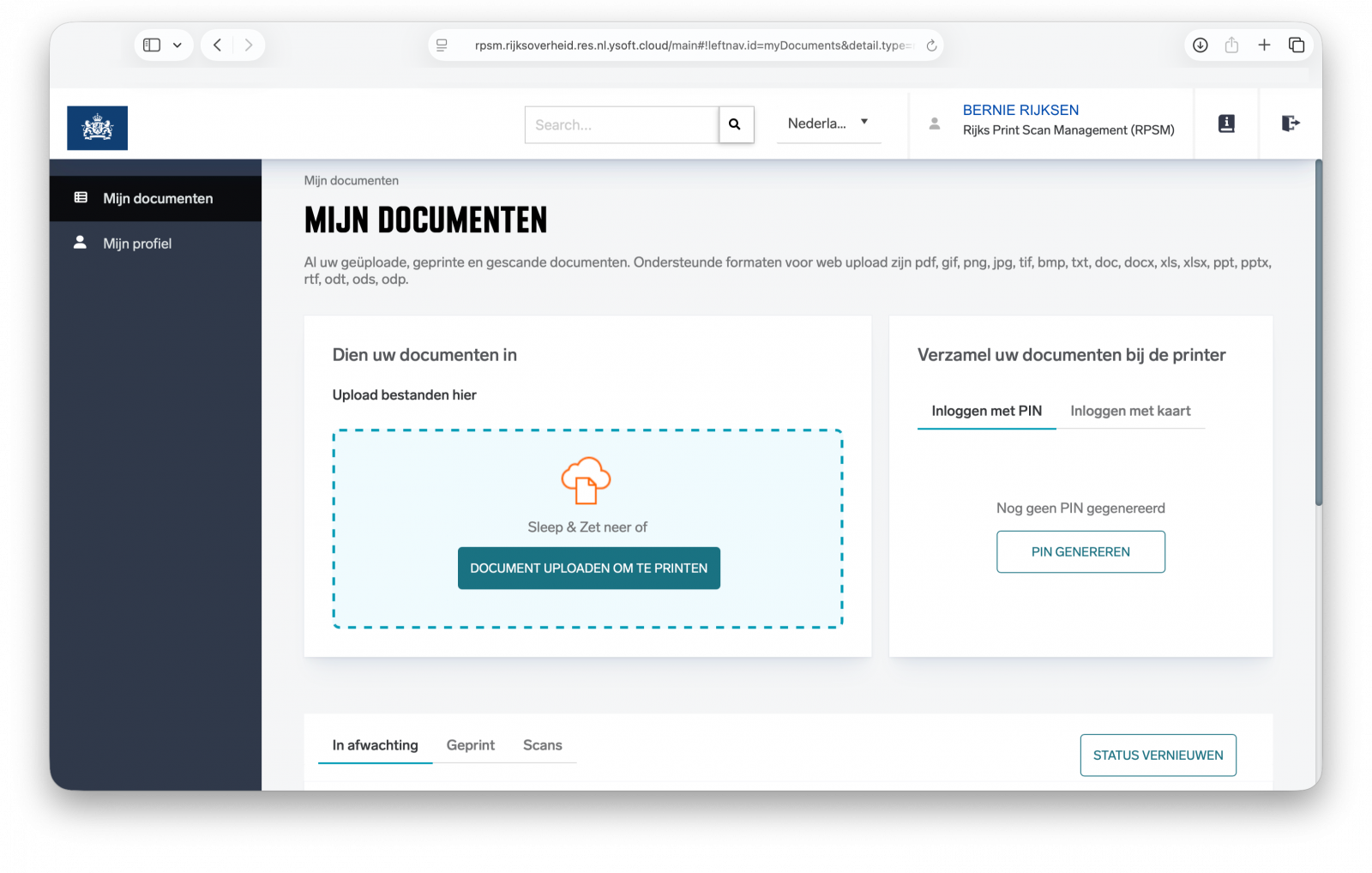 Screenshot van uploaden document voor gastgebruikers