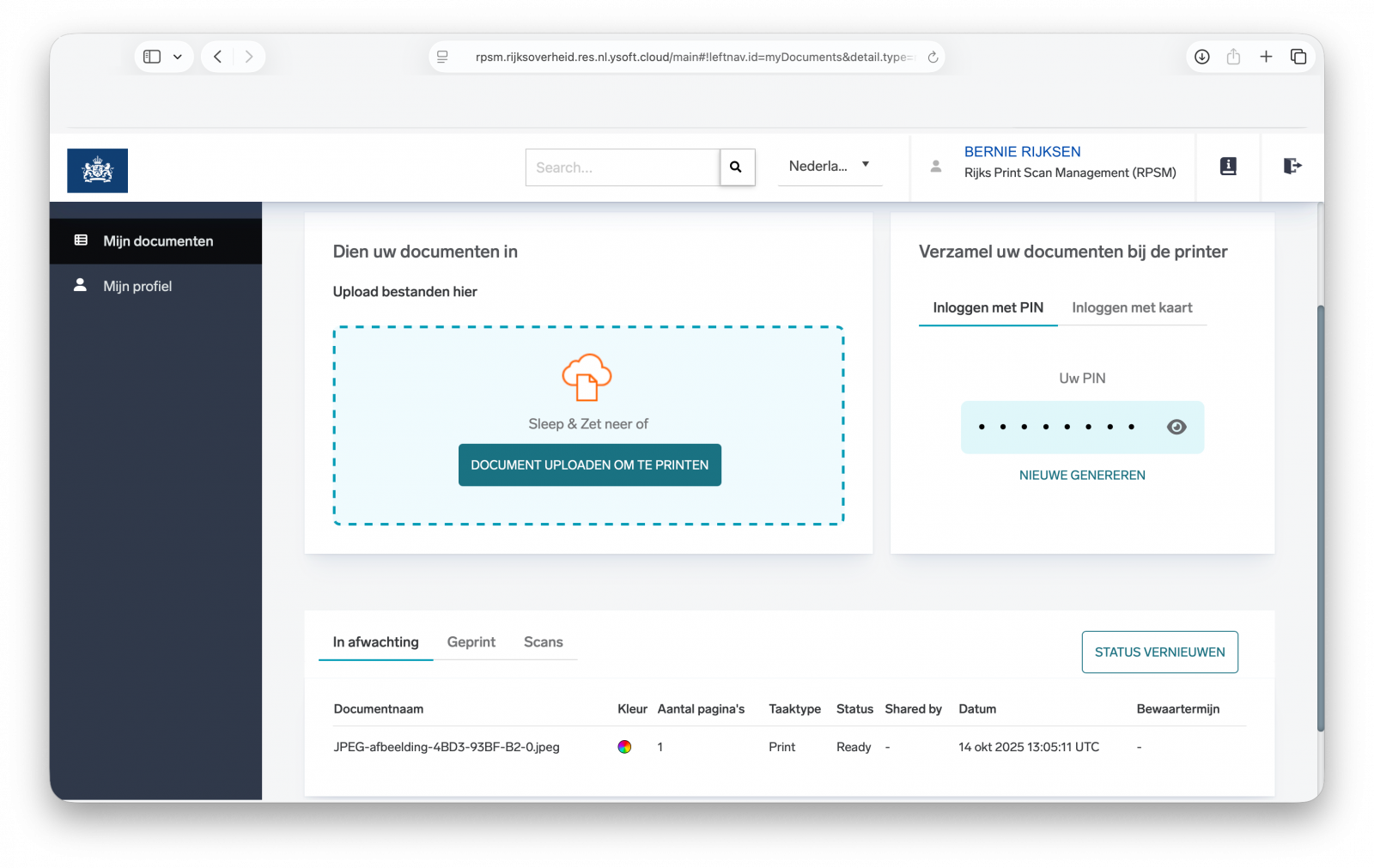 Screenshot van gebruikersportaal voor gastgebruiker