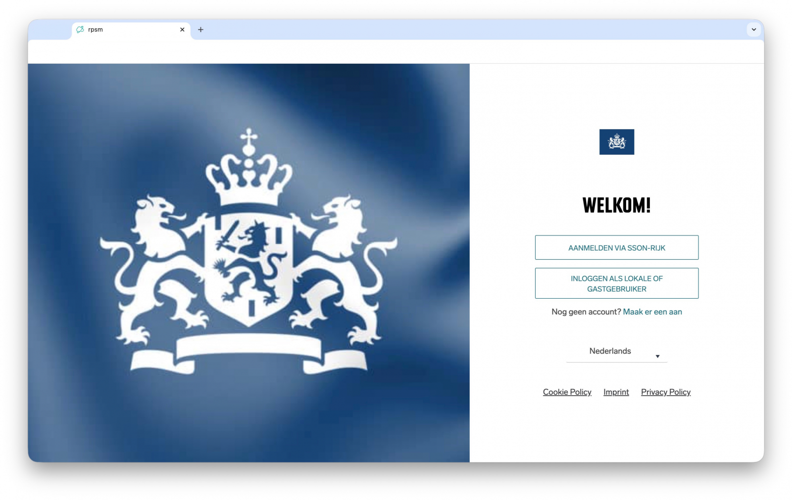 Screenshot van aanmeldpagina voor eenmalig activeren printapplicatie