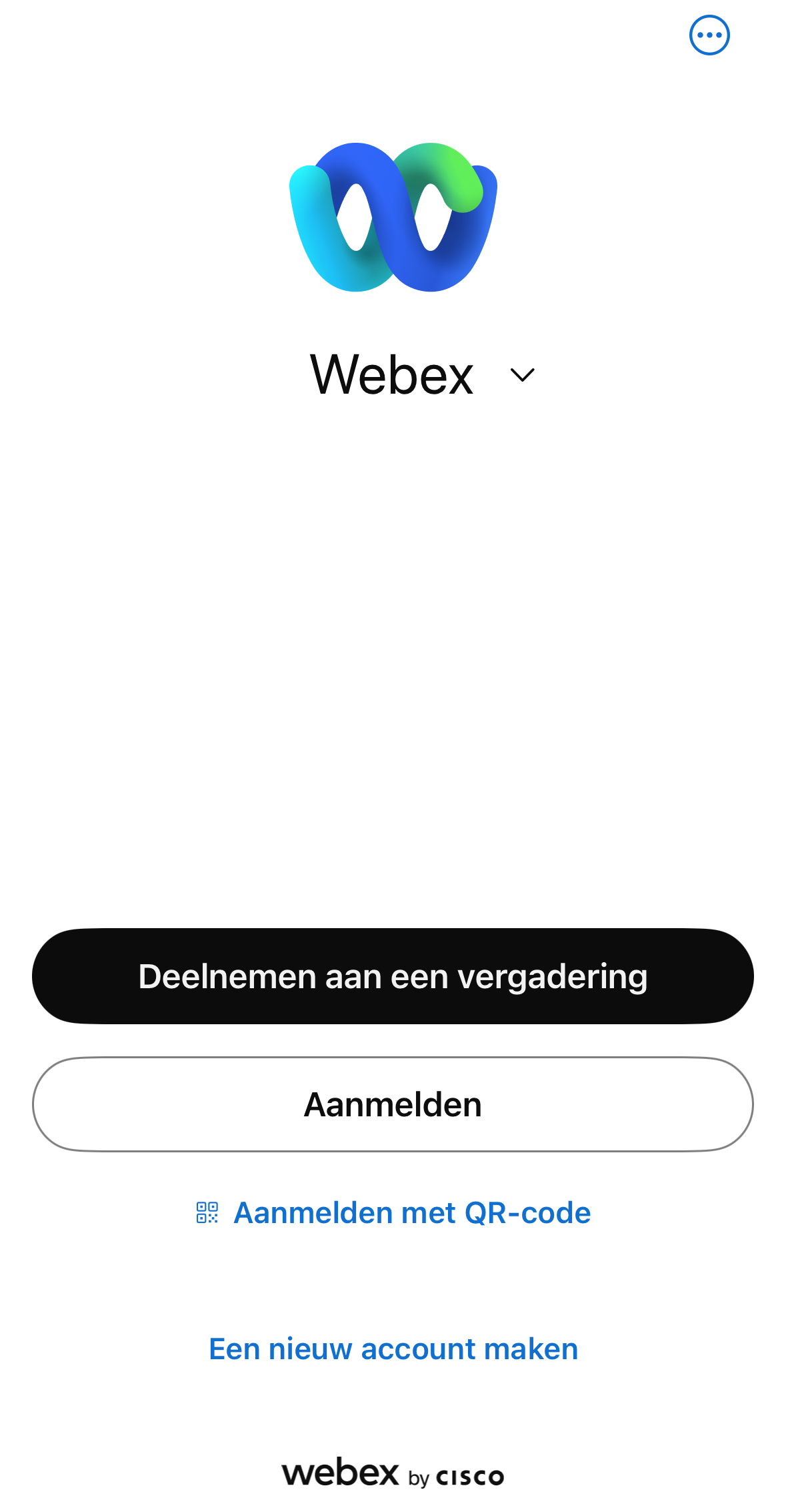 Screenshot van aanmeldpagina Webex op iPhone