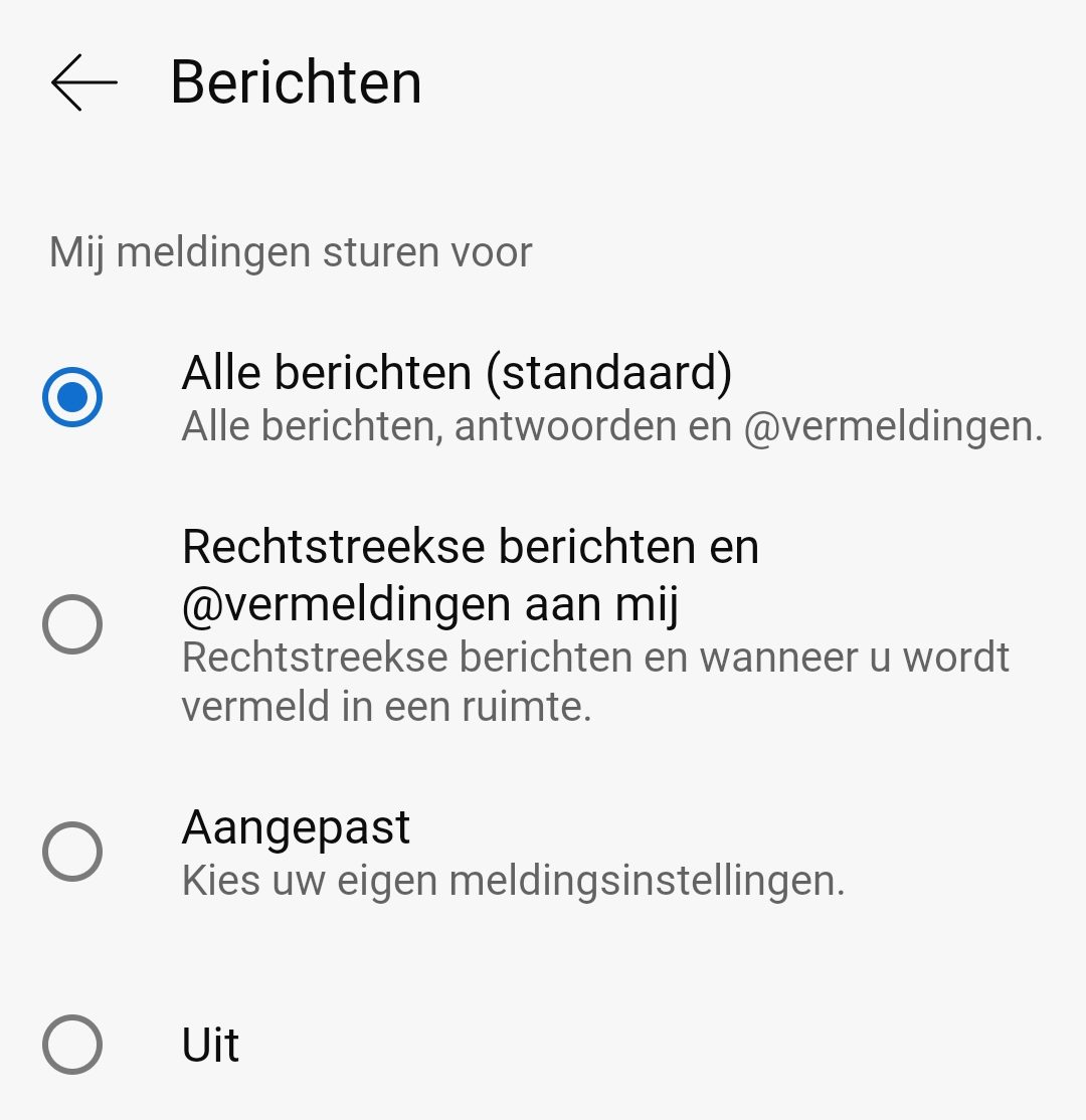 Screenshot van meldingen voor berichten in Webex op Android-telefoon