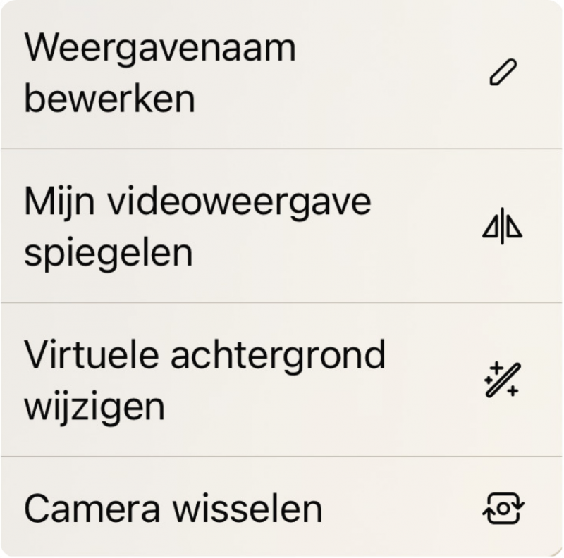 Screenshot van aanpassen camerabeeld in videovergadering in Webex via iPhone