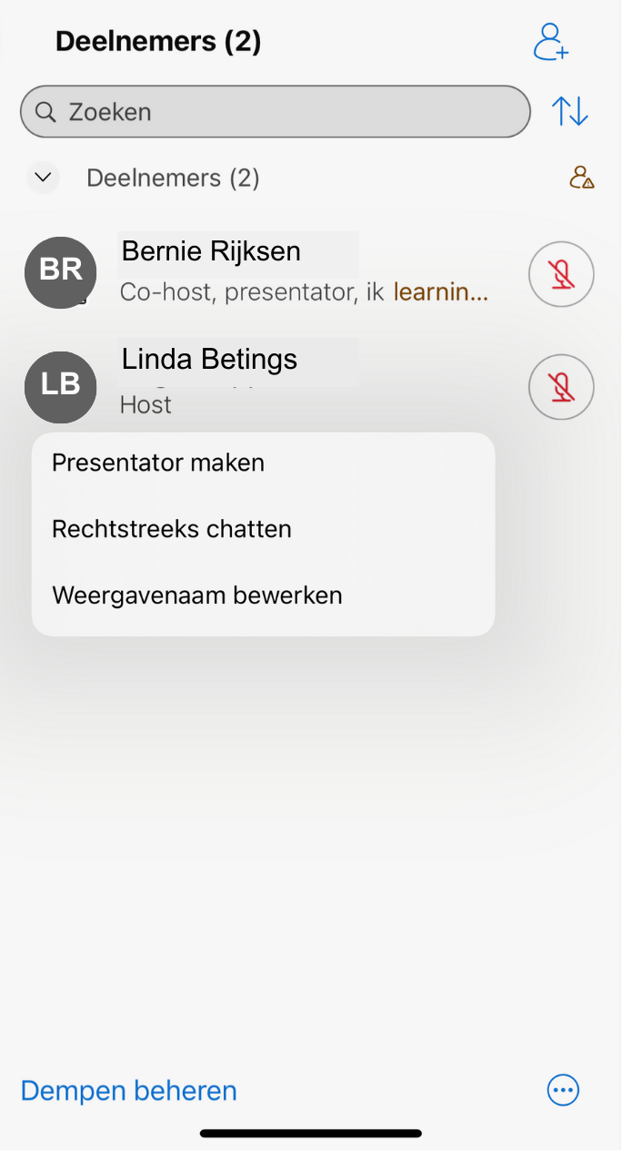 Screenshot rol wijzigen in Webex via iPhone