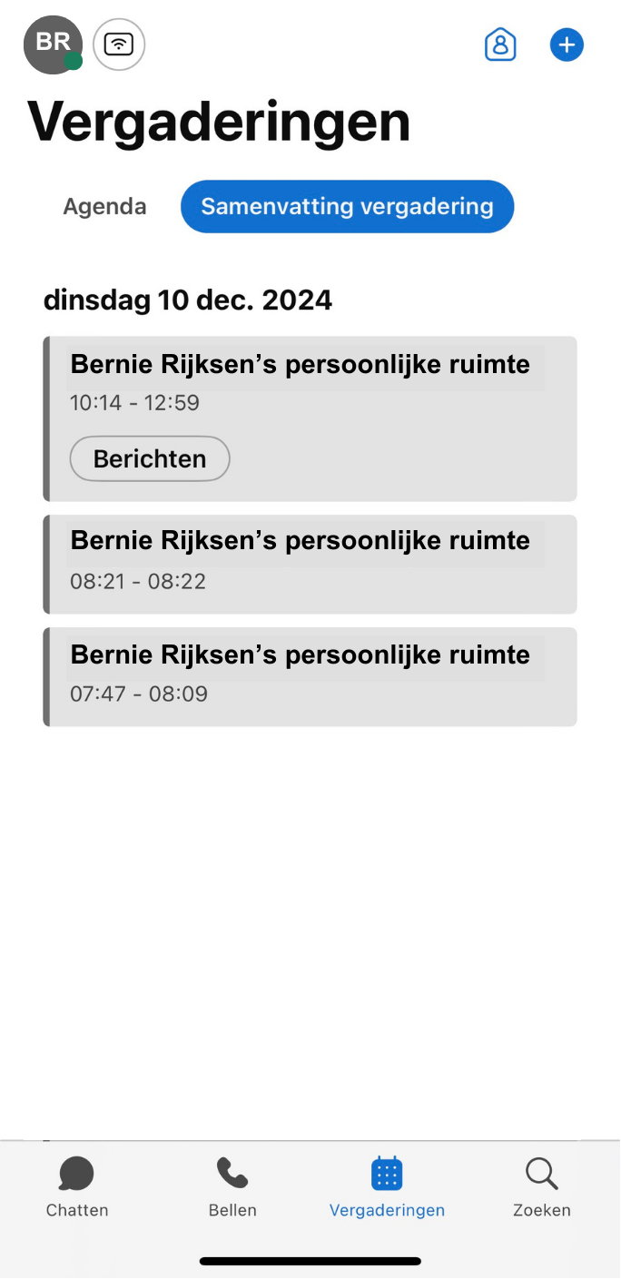 Screenshot van samenvatting vergadering in Webex op iPhone