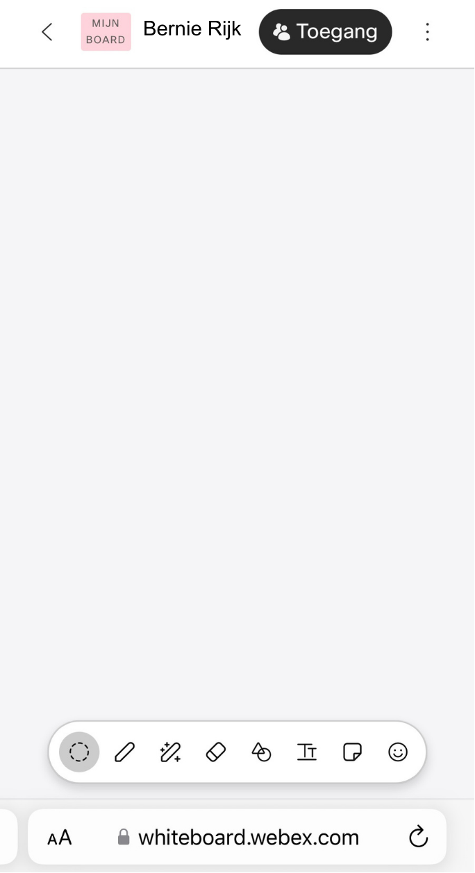 Screenshot geopend whiteboard op whiteboard.webex.com via iPhone