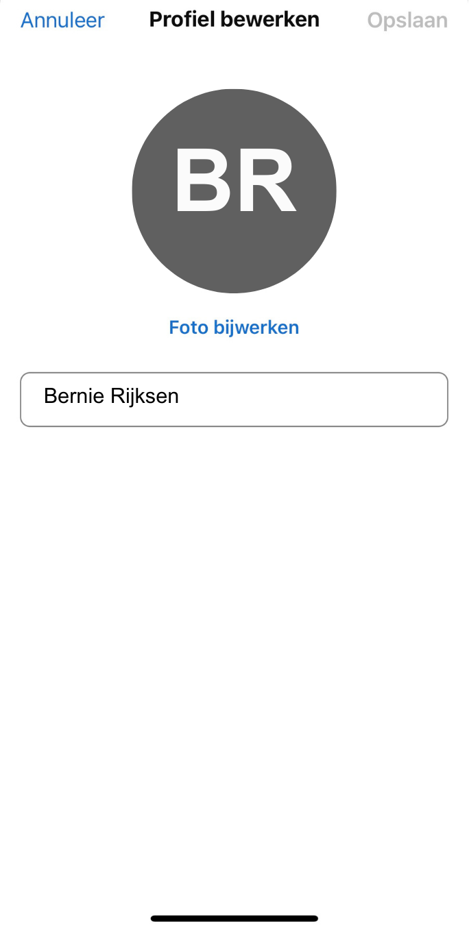 Screenshot van profiel bewerken in Webex op iPhone