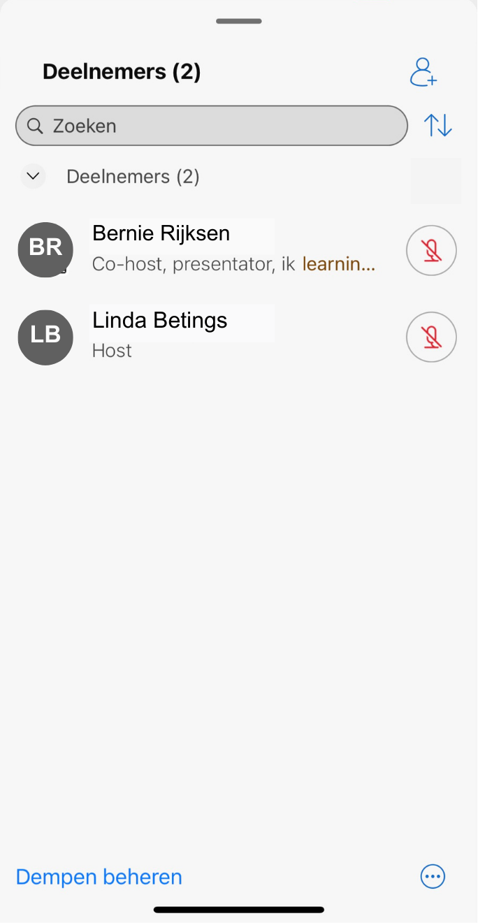 Screenshot deelnemersvenster in Webex op iPhone