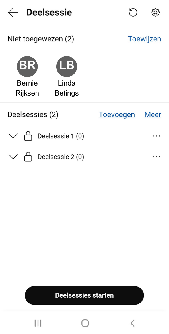 Screenshot van deelsessies toewijzen in Webex op Android-telefoon