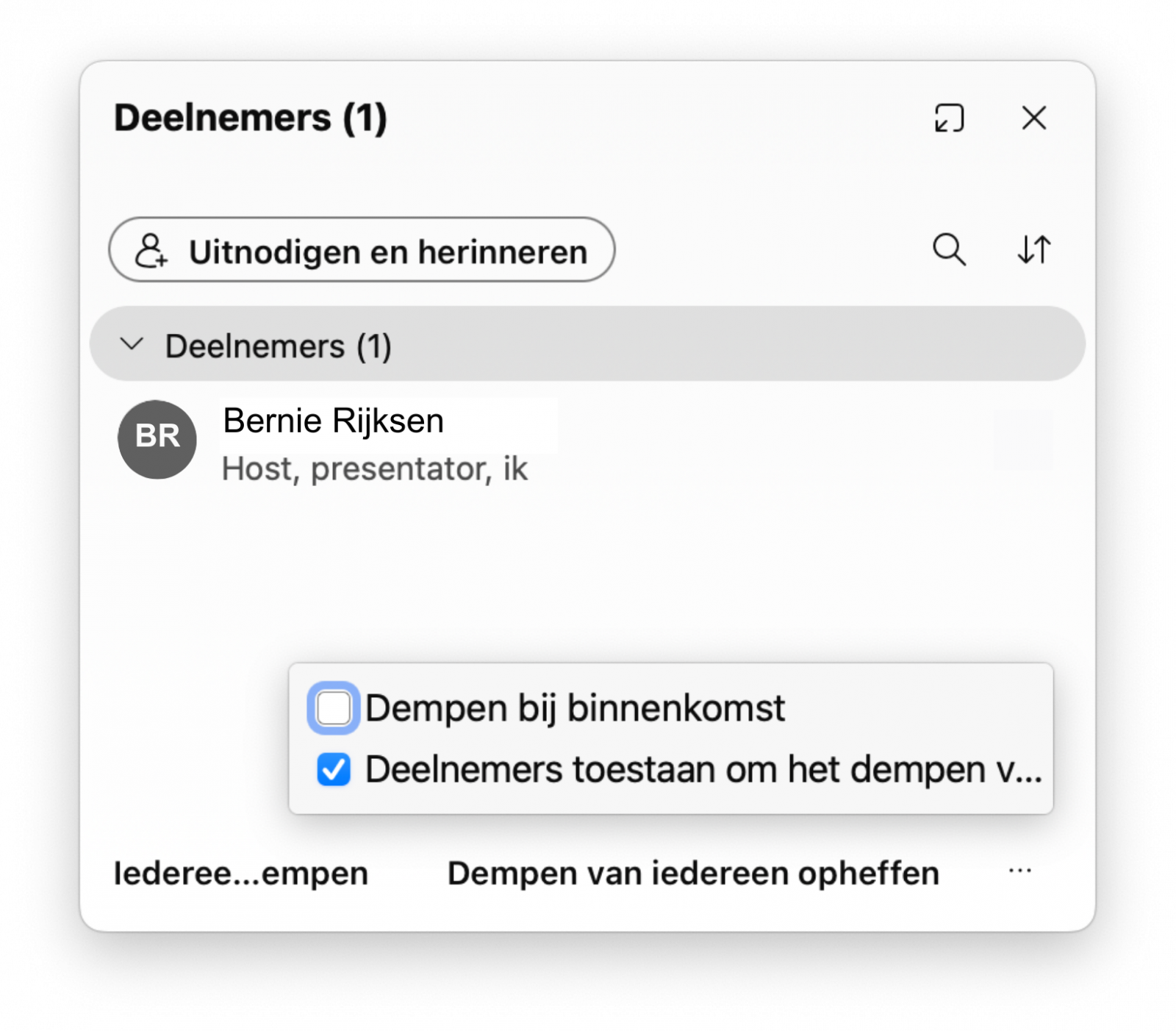 Screenshot deelnemerslijst met rechten microfoon