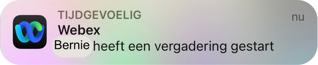Screenshot van inkomende oproep via vergadering in Webex op iPhone bij ongeopende Webex-app.