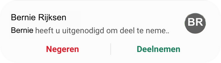 Screenshot van melding bij inkomende oproep vanuit videovergadering in Webex op Android-telefoon