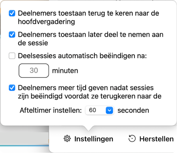 Screenshot instellingen deelsessies Webex