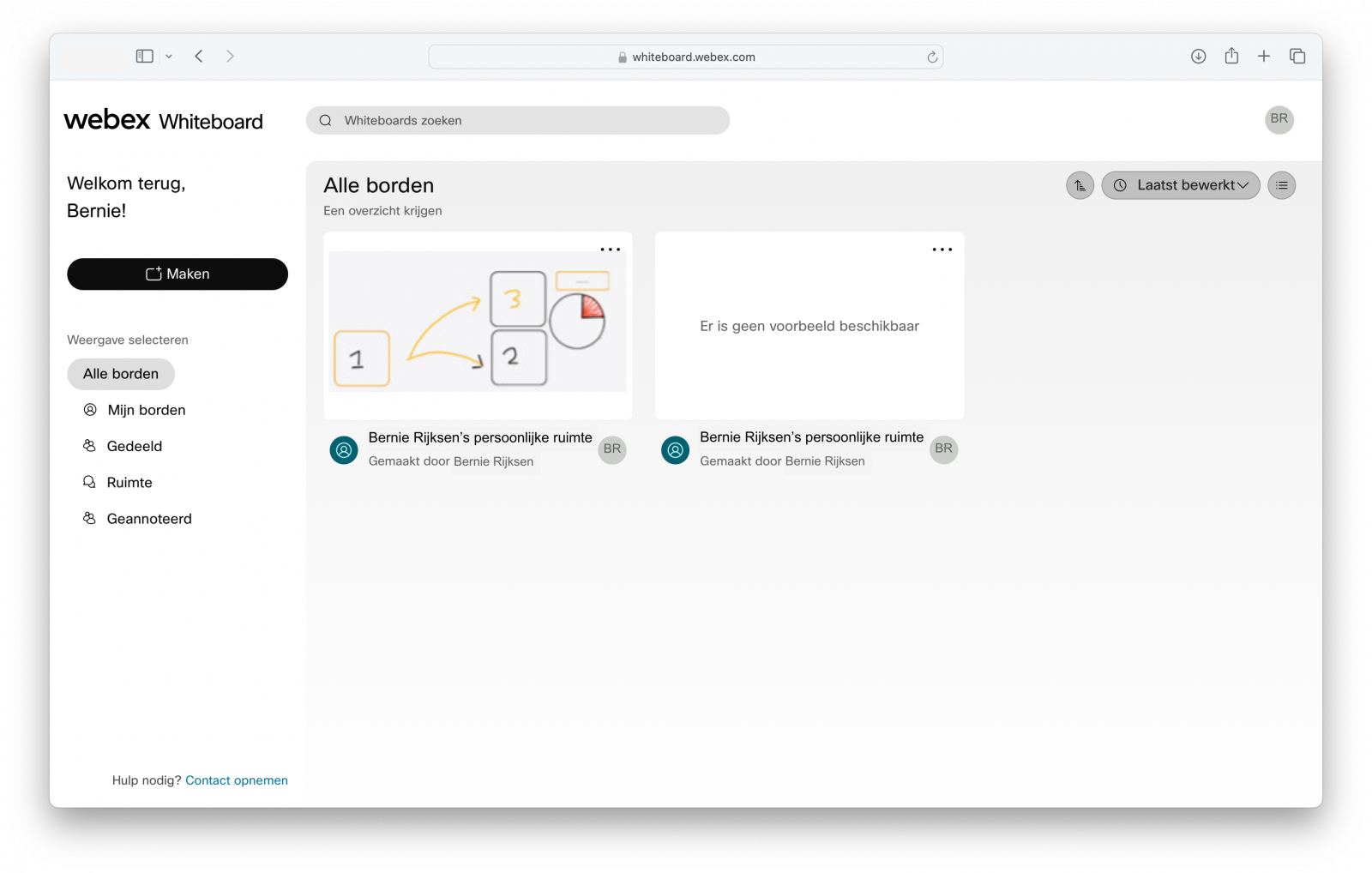 Screenshot overzicht whiteboard.webex.com