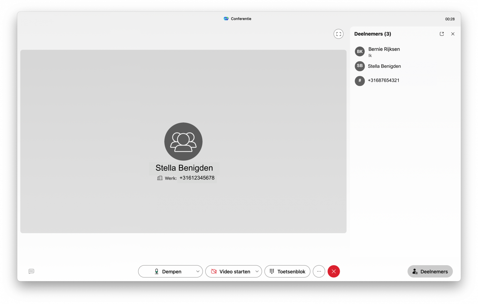 Screenshot van conferentiegesprek in Webex App