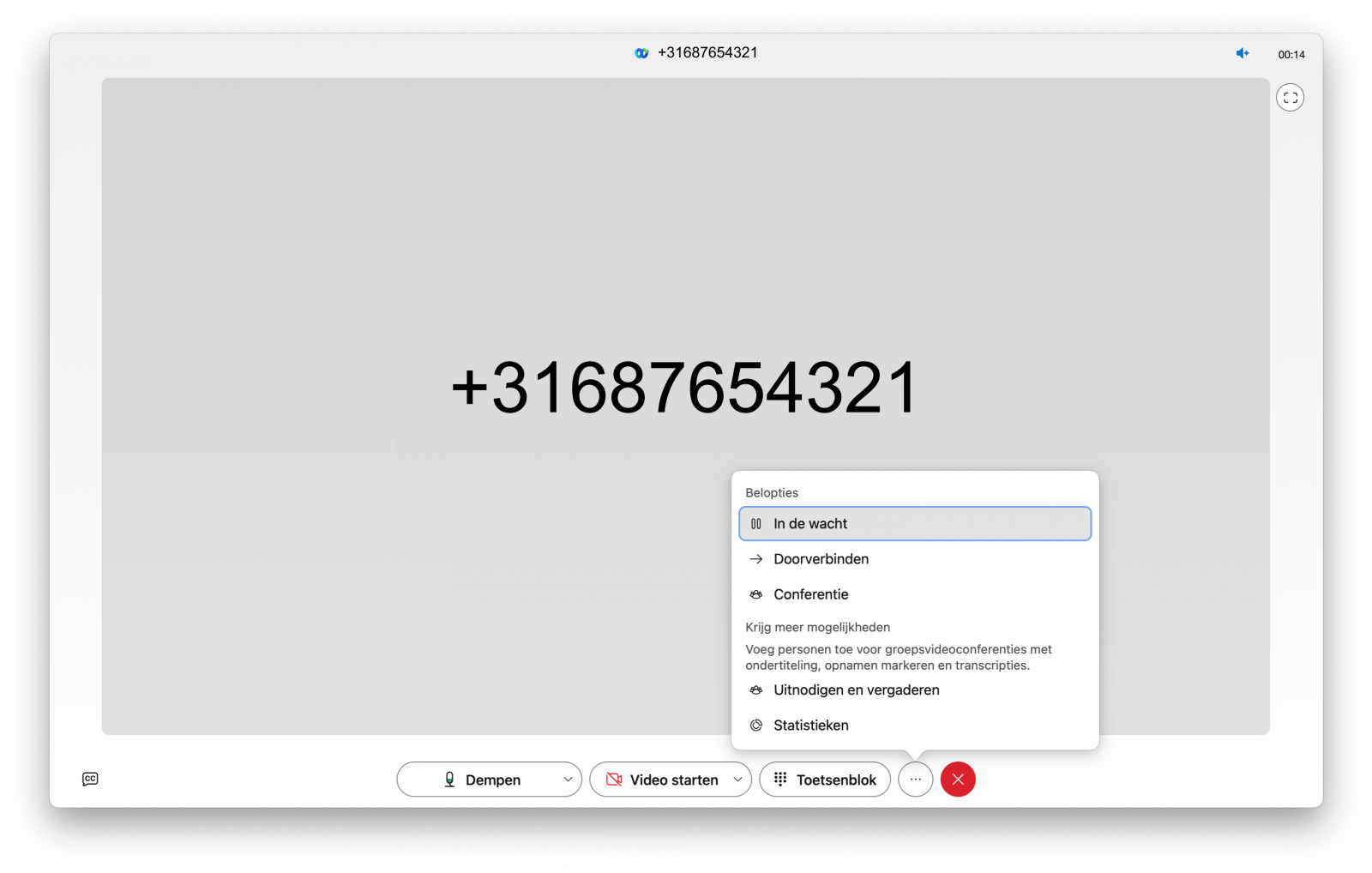 Screenshot van gesprek in de wacht zetten via de Webex App