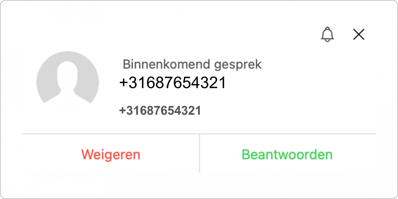 Screenshot van binnenkomende externe oproep via Webex app