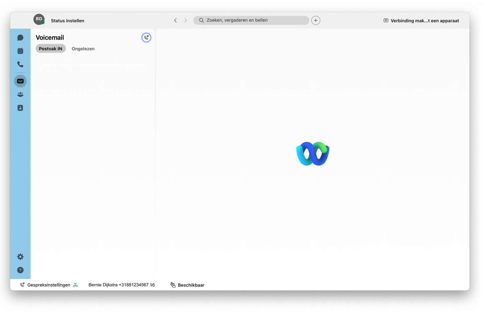 Screenshot van voicemail menu in de Webex App