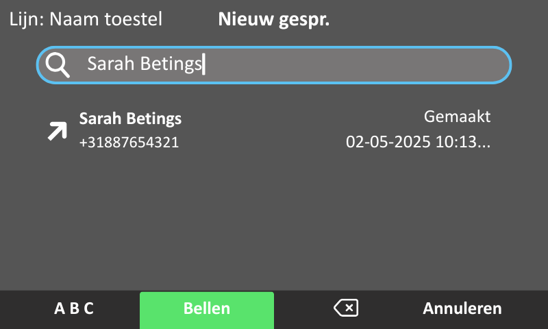 Afbeelding van nieuwe oproep op vast toestel