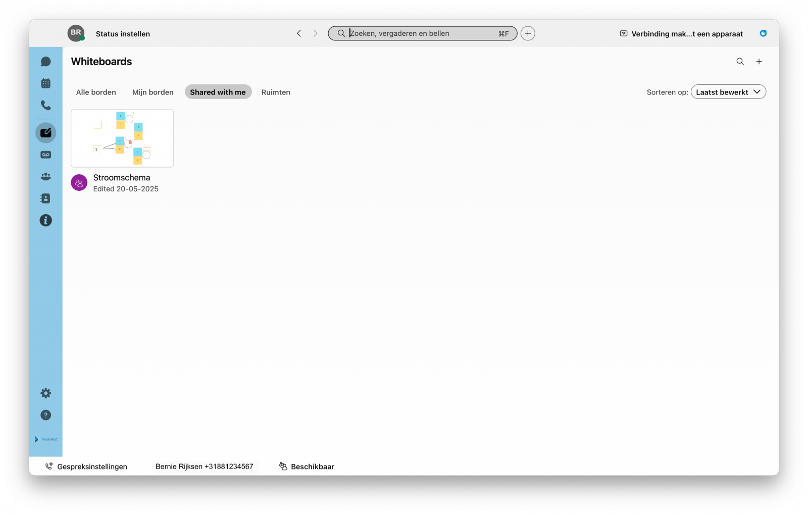 Screenshot van tabblad whiteboards in de Webex-app