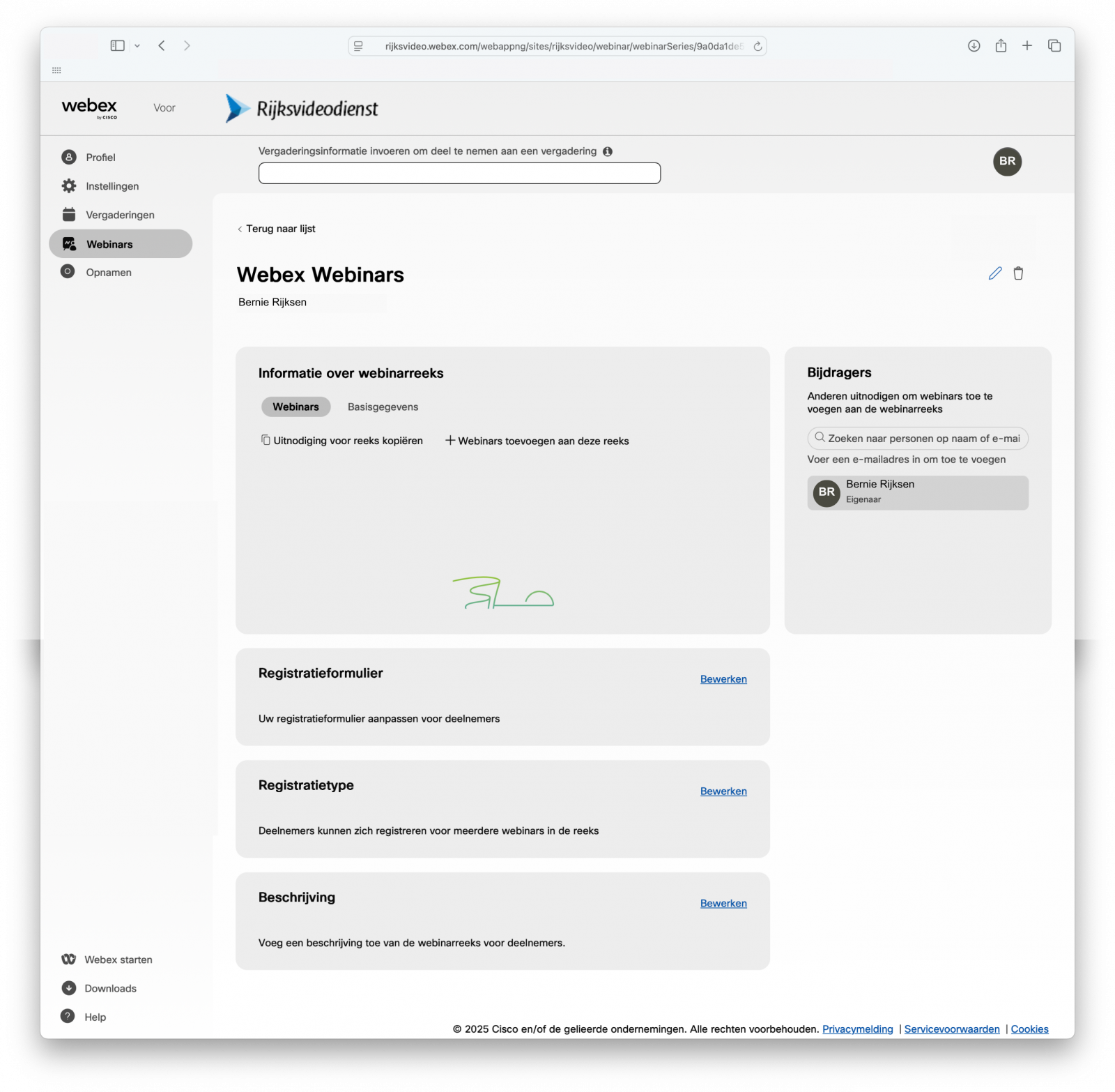 Screenshot van aanpassen webinarreeks
