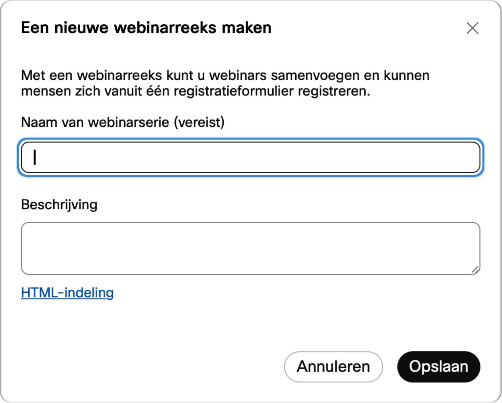 Screenshot van aanmaken webinarreeks tijdens inplannen webinar