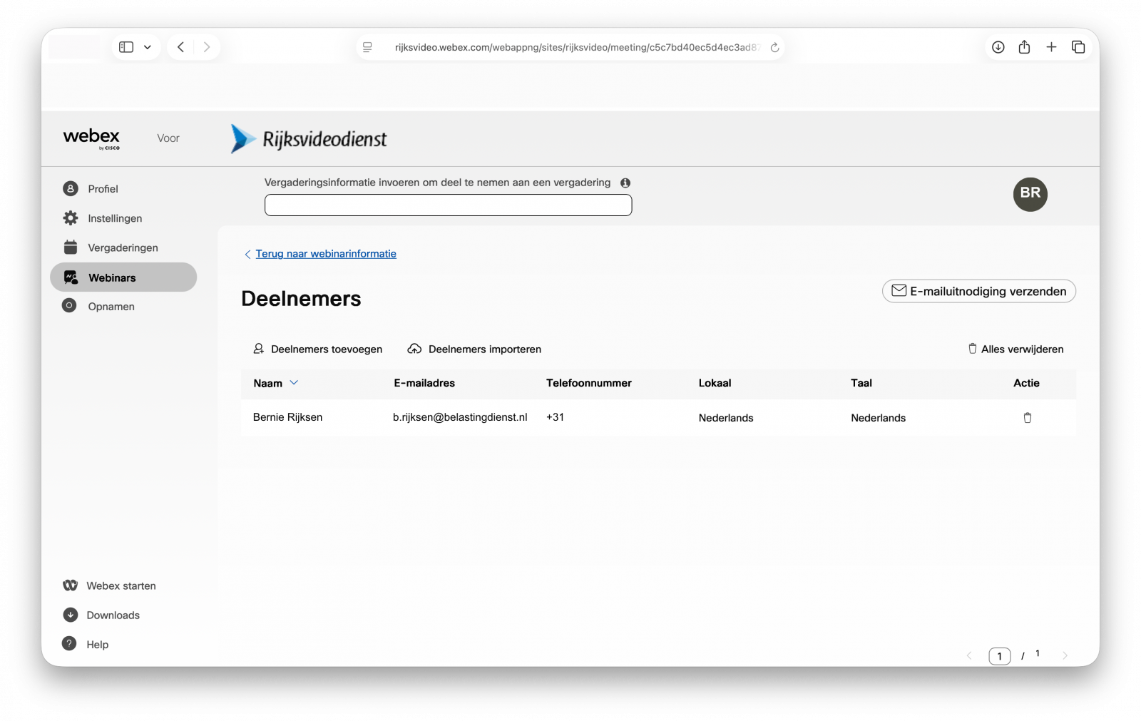 Screenshot van toevoegen deelnemers aan webinar