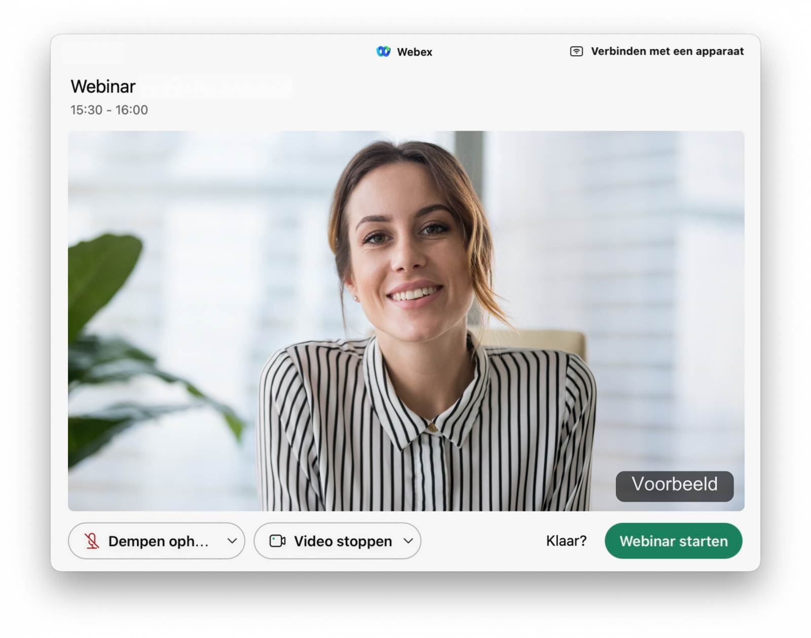 Screenshot van opstarten webinar in de Webex App