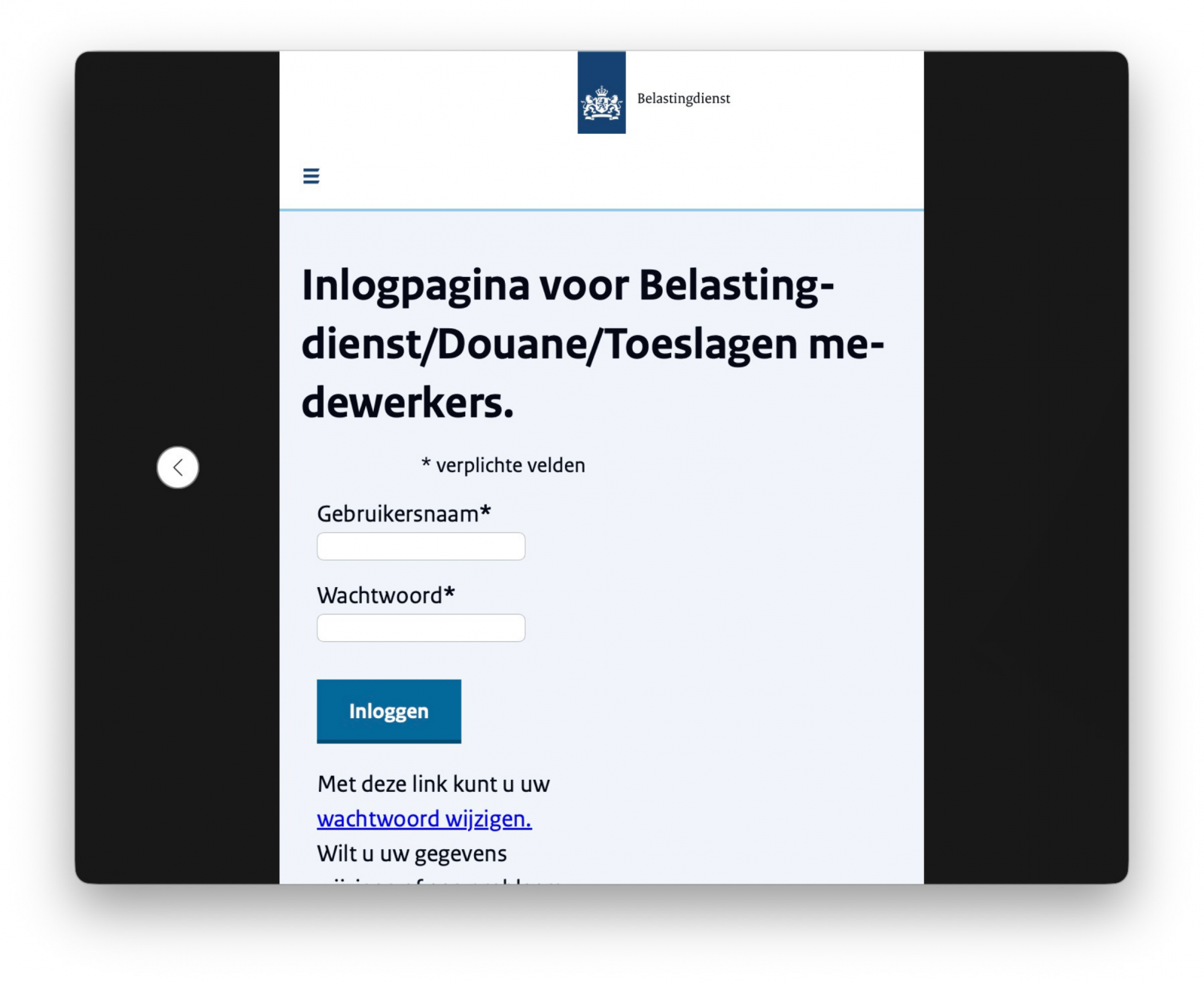 Inlogscherm via Webex-app