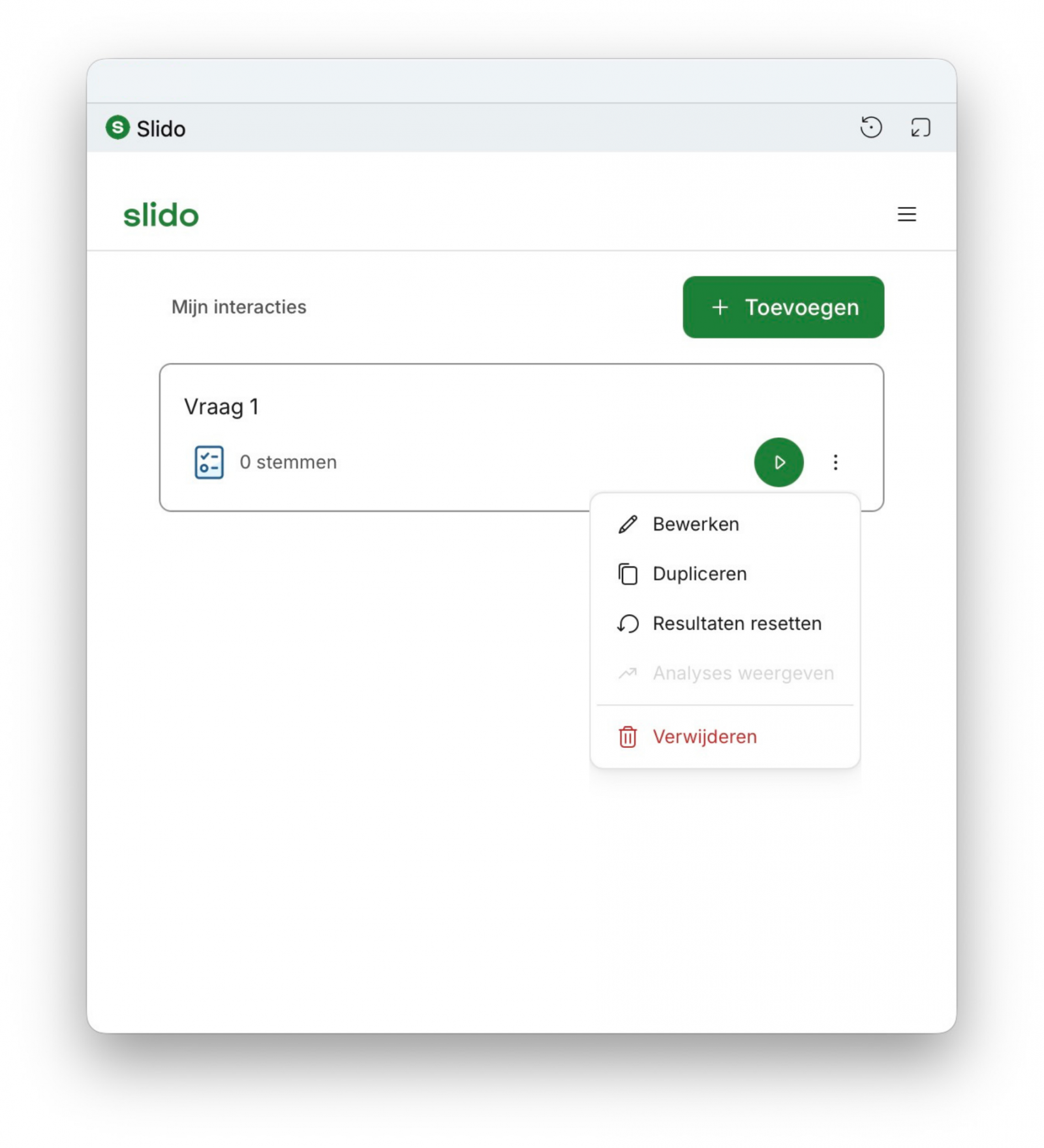 Screenshot van Slido opstarten tijdens videovergadering in Webex