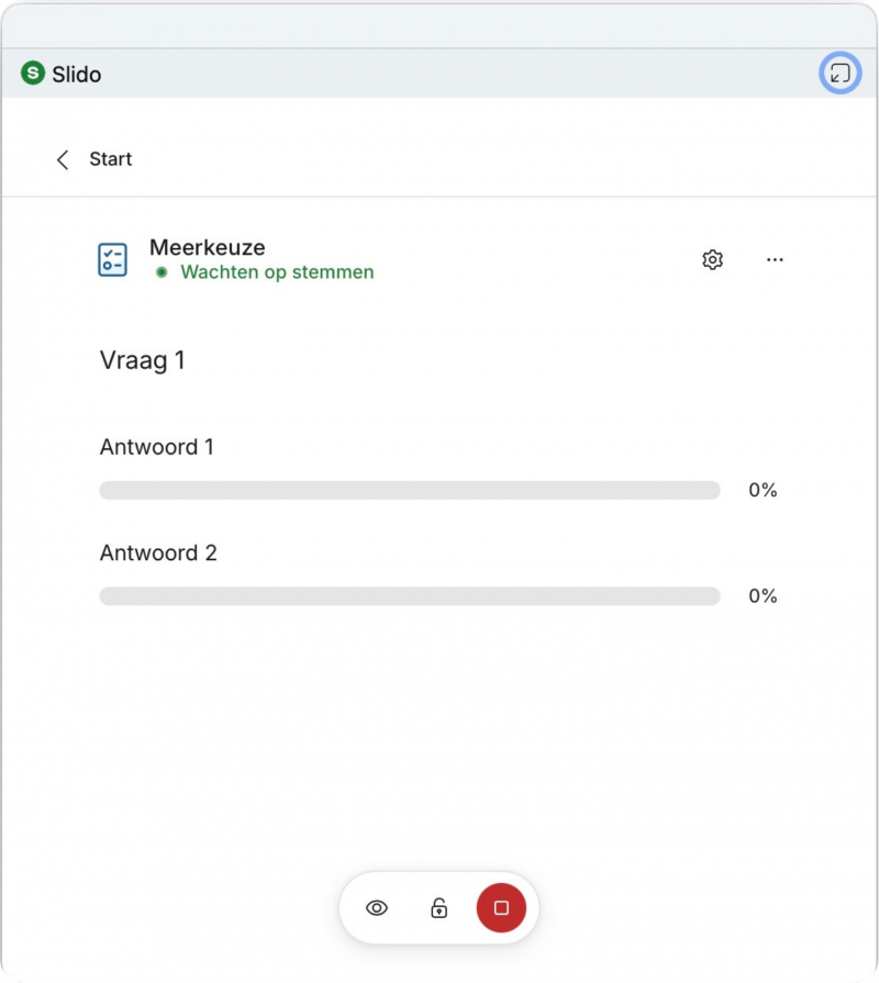 Screenshot van actieve Slido tijdens videovergadering in Webex
