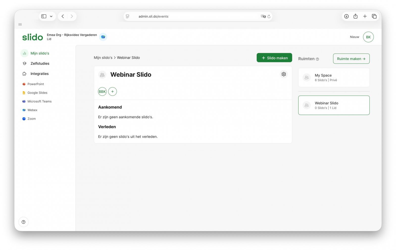 Screenshot van ruimte