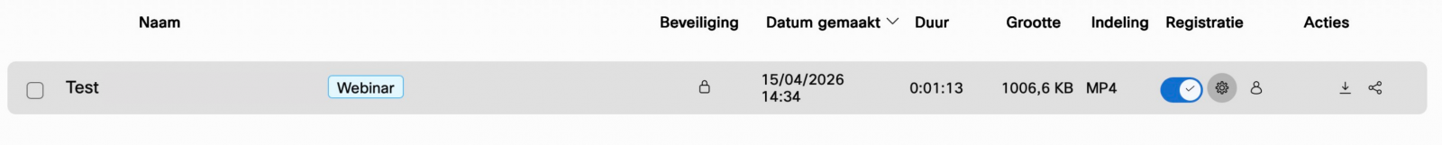Screenshot van webinaropname in gebruikersportaal.