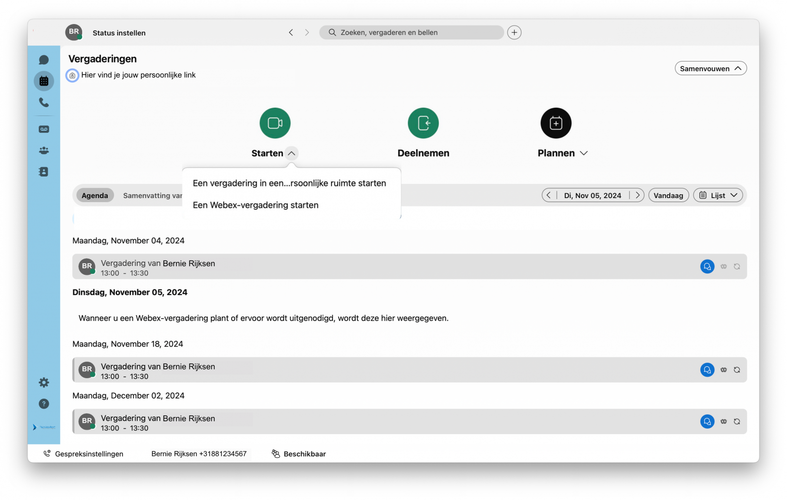 Direct een vergadering starten in jouw persoonlijke ruimte