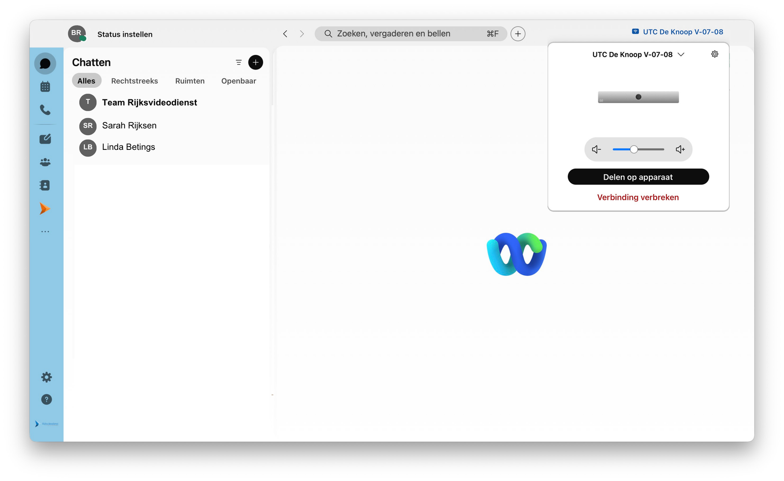 Screenshot van verbinding maken met een apparaat in de Webex-app